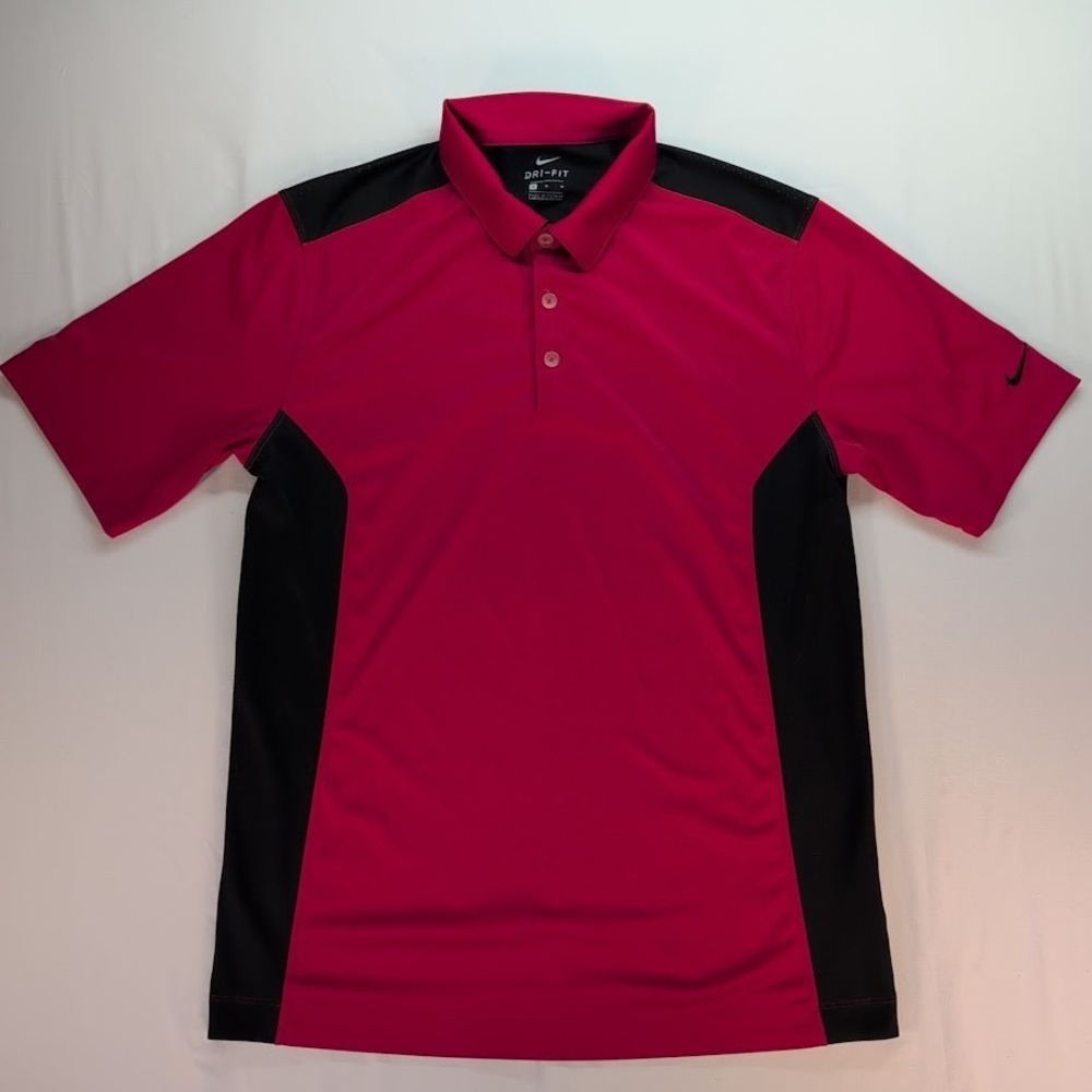 Nike Dri-FIT Mens Golf Polo Shirt Red Black Colorblock Short Sleeve Size Medium